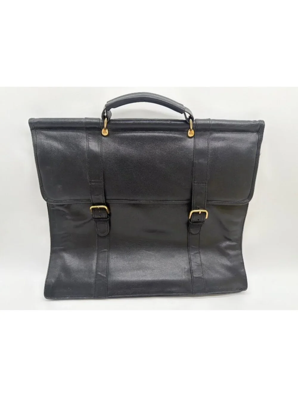 Vintage Black Leather Briefcase With Gold Hardware 16